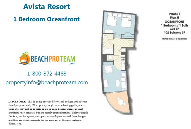 Avista Resort Floor Plan H - 1 Bedroom Ocean View